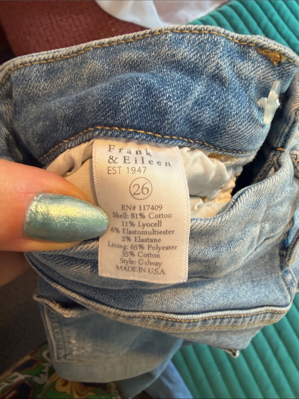Frank & Eileen Galway Wide Leg Jeans Light Wash Raw Hem Size 25 Made in USA - Picture 10 of 10